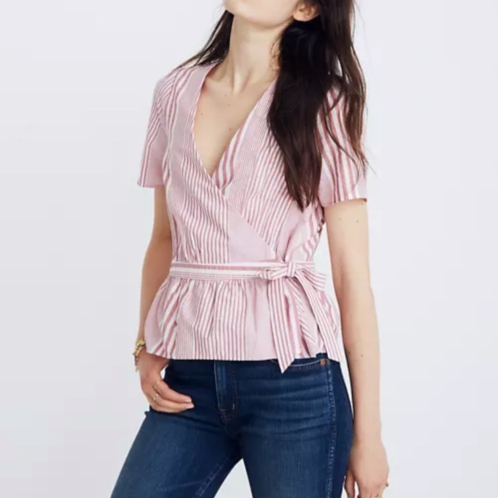 Madewell Ruffle-Hem Wrap Top in Stripe Mix